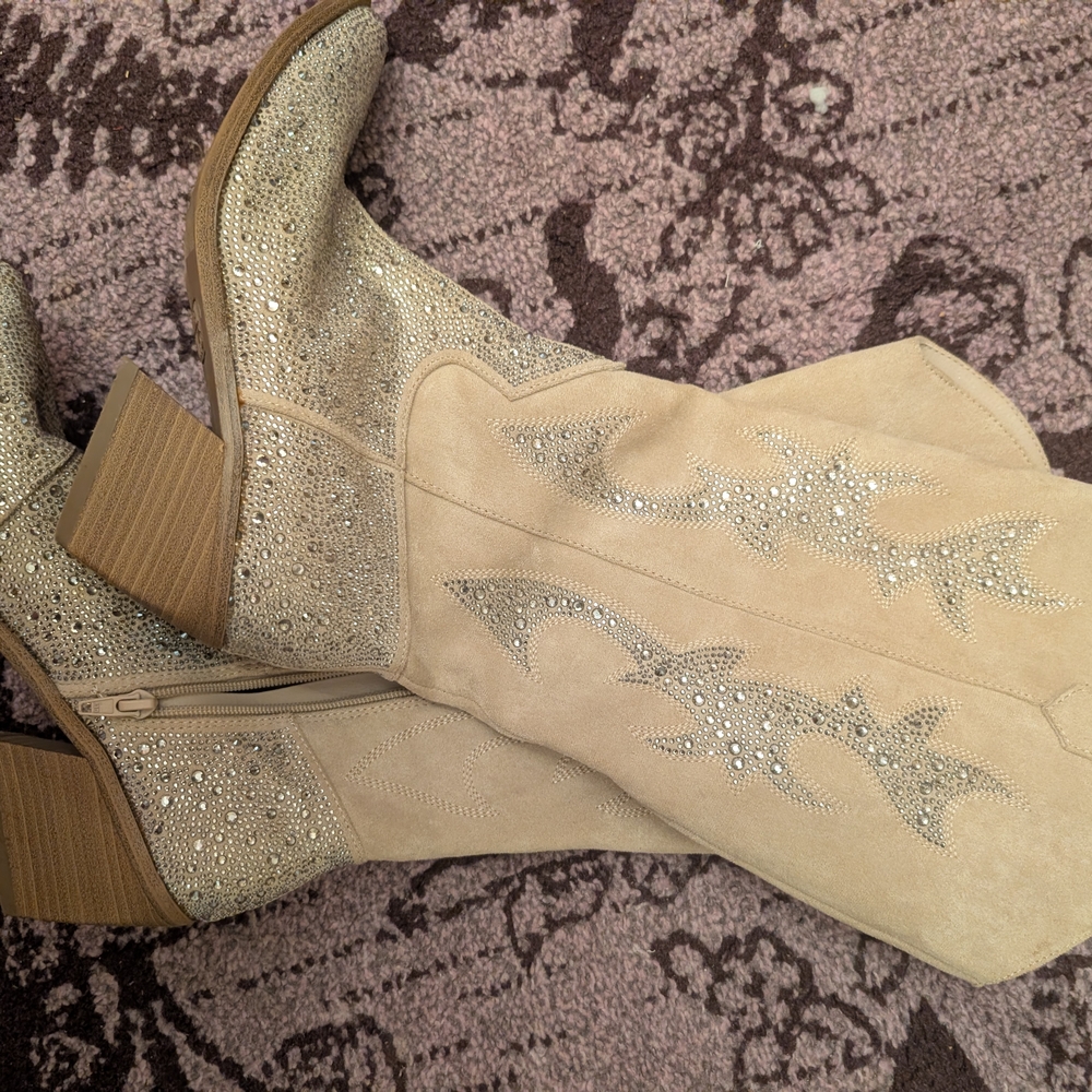 Madden Girl Sparkling Beige Heeled Boots